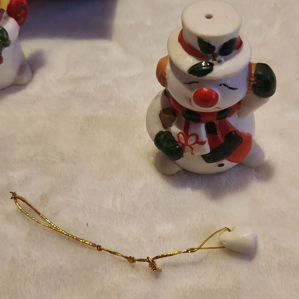 Vintage, Holiday Ornament Set, Snowmen, Santa, Reindeer, Vintage Christmas Bells